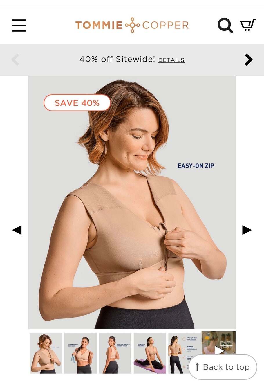 Tommie Copper Shoulder Support Bra With Zipper Nude 3XL